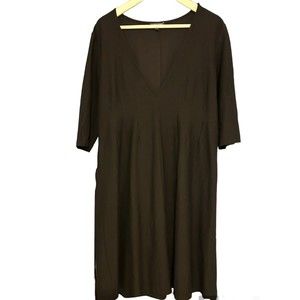 EILEEN FISHER Dress L Washable Stretch Crepe Midi  3/4 Sleeve Black Professional